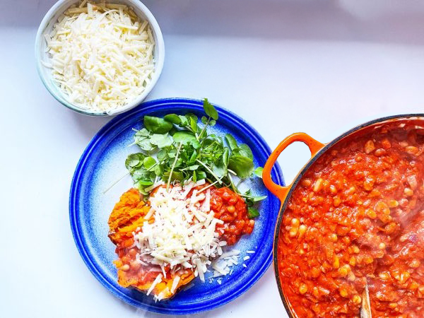 Cheesy Sweet Potato Jacket with Cannellini Beans